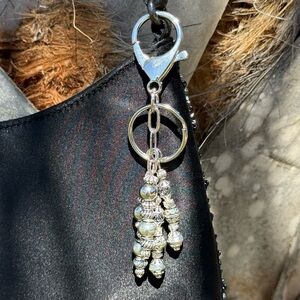 Silver Beaded (2) Handmade Bag Charm Keychain | One of a Kind